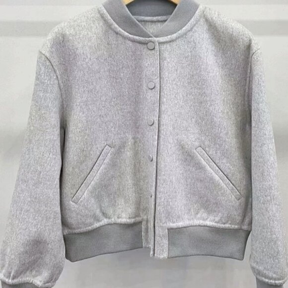 Theory grey wool cashmere bomber cardigan sweater - Picture 3 of 8